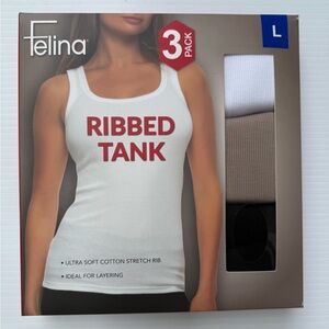 Felina Ribbed Tank Tops 3-Pack Women Ultra Soft Cotton Stretch White Beige Black